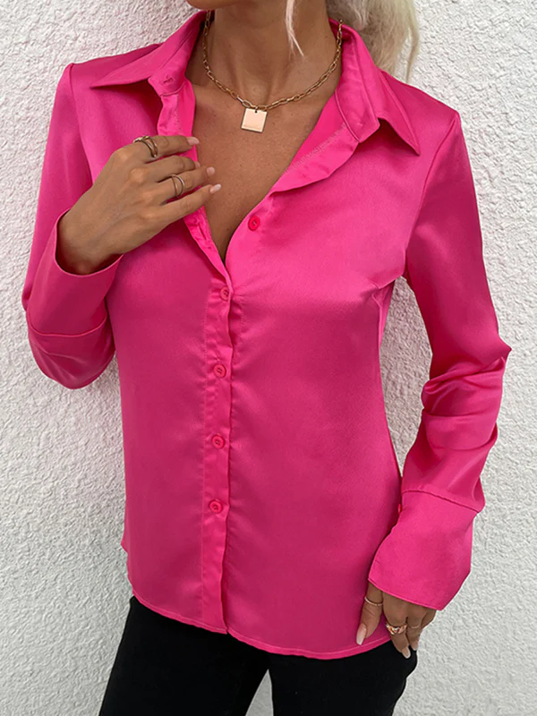 Long Sleeves Loose Buttoned Solid Color Lapel Blouses&Shirts Tops - Image 6