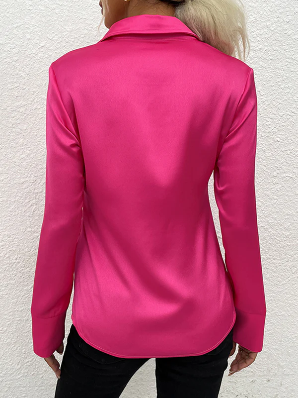 Long Sleeves Loose Buttoned Solid Color Lapel Blouses&Shirts Tops - Image 7