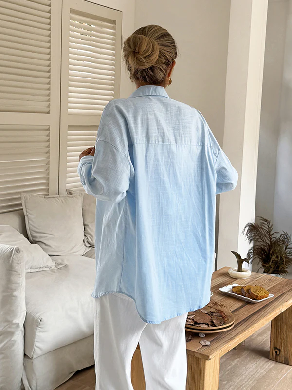 Long Sleeves Loose Buttoned Solid Color Lapel Blouses&Shirts Tops - Image 10