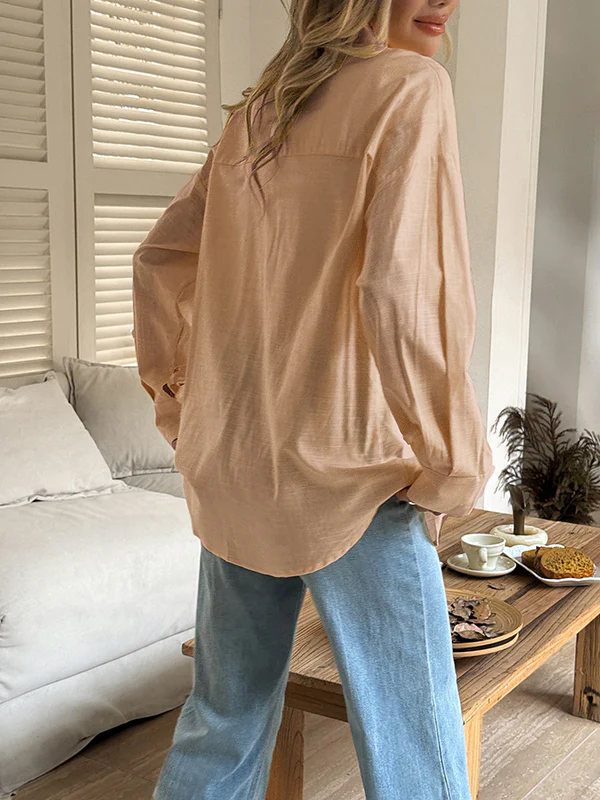 Long Sleeves Loose Buttoned Solid Color Lapel Blouses&Shirts Tops - Image 13