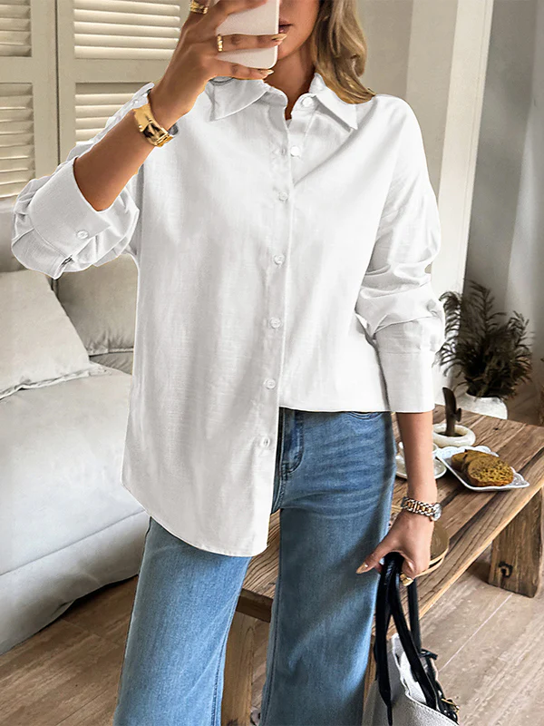 Long Sleeves Loose Buttoned Solid Color Lapel Blouses&Shirts Tops - Image 14