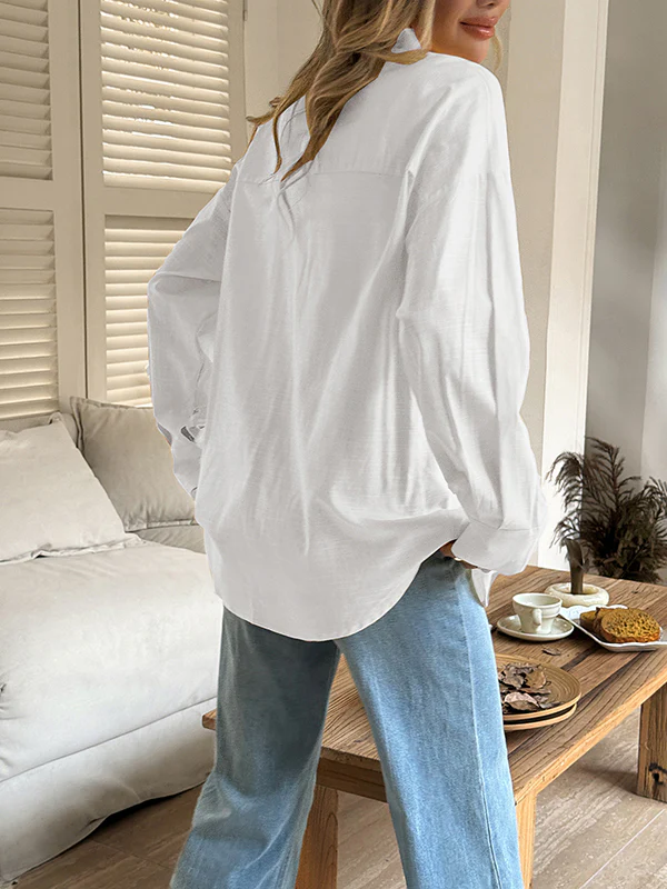 Long Sleeves Loose Buttoned Solid Color Lapel Blouses&Shirts Tops - Image 15