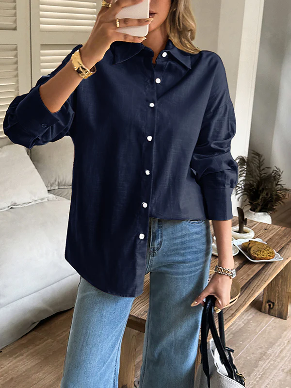 Long Sleeves Loose Buttoned Solid Color Lapel Blouses&Shirts Tops - Image 16