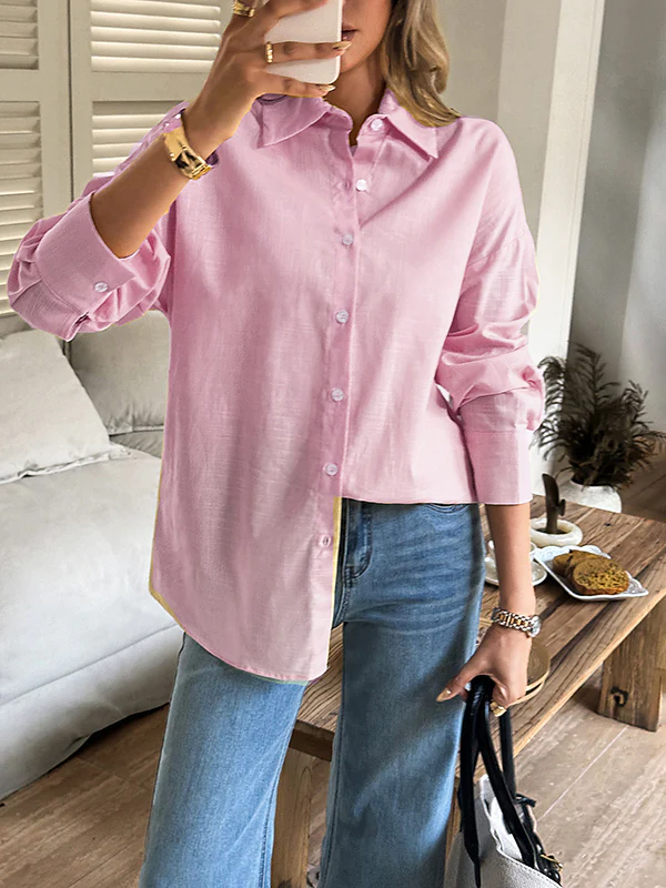 Long Sleeves Loose Buttoned Solid Color Lapel Blouses&Shirts Tops - Image 18