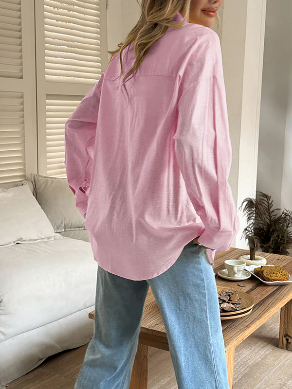 Long Sleeves Loose Buttoned Solid Color Lapel Blouses&Shirts Tops - Image 19