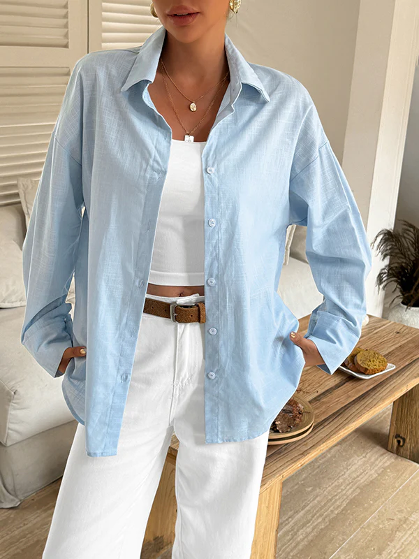 Long Sleeves Loose Buttoned Solid Color Lapel Blouses&Shirts Tops - Image 2