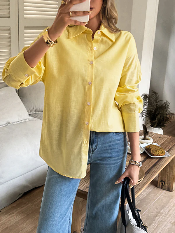 Long Sleeves Loose Buttoned Solid Color Lapel Blouses&Shirts Tops - Image 20