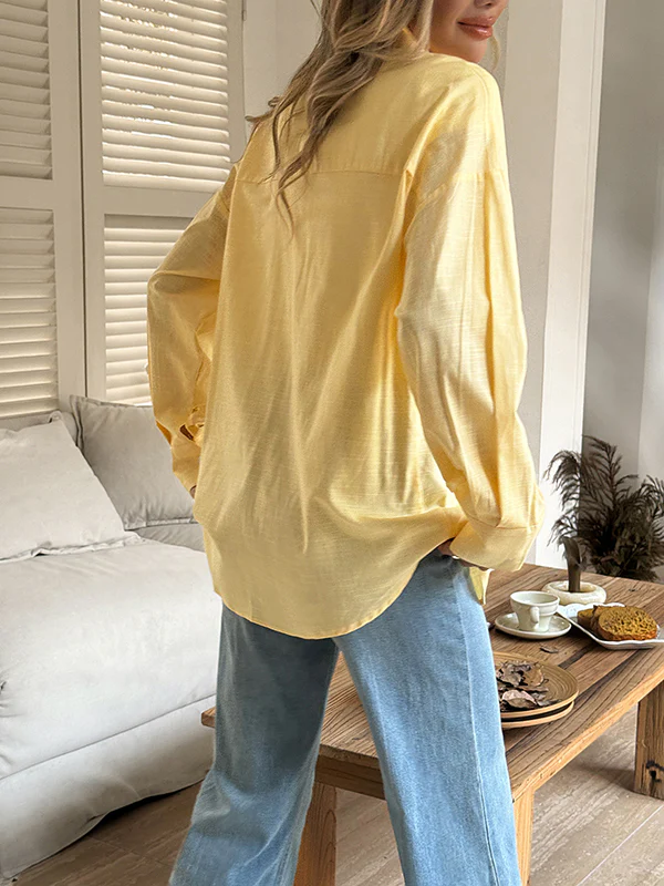 Long Sleeves Loose Buttoned Solid Color Lapel Blouses&Shirts Tops - Image 21