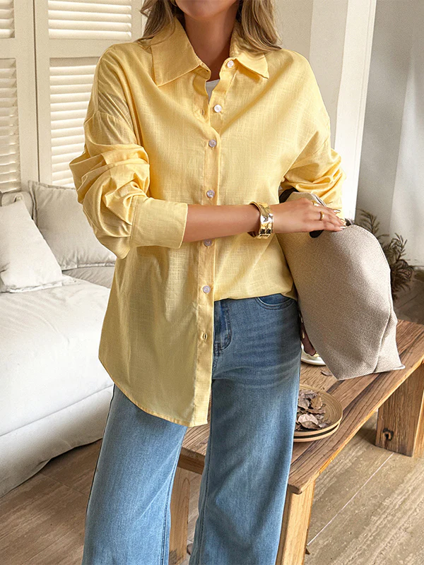 Long Sleeves Loose Buttoned Solid Color Lapel Blouses&Shirts Tops - Image 6