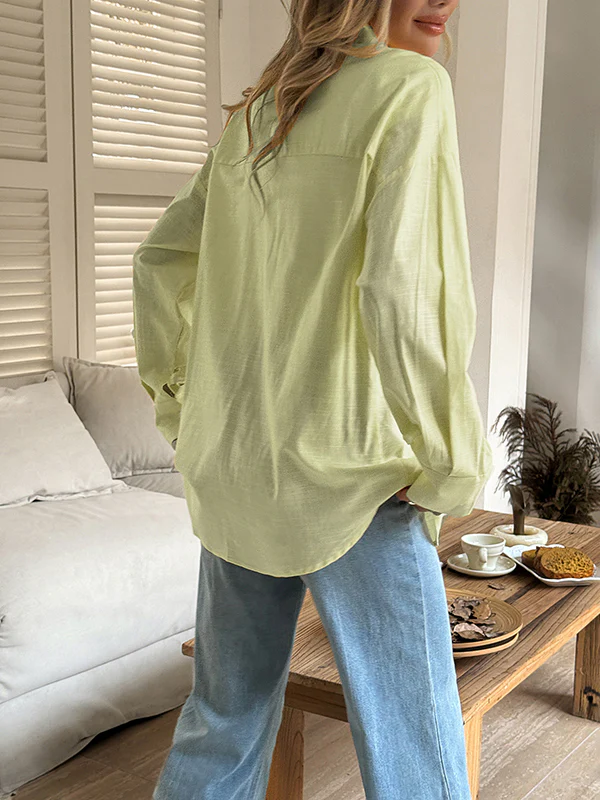 Long Sleeves Loose Buttoned Solid Color Lapel Blouses&Shirts Tops - Image 9