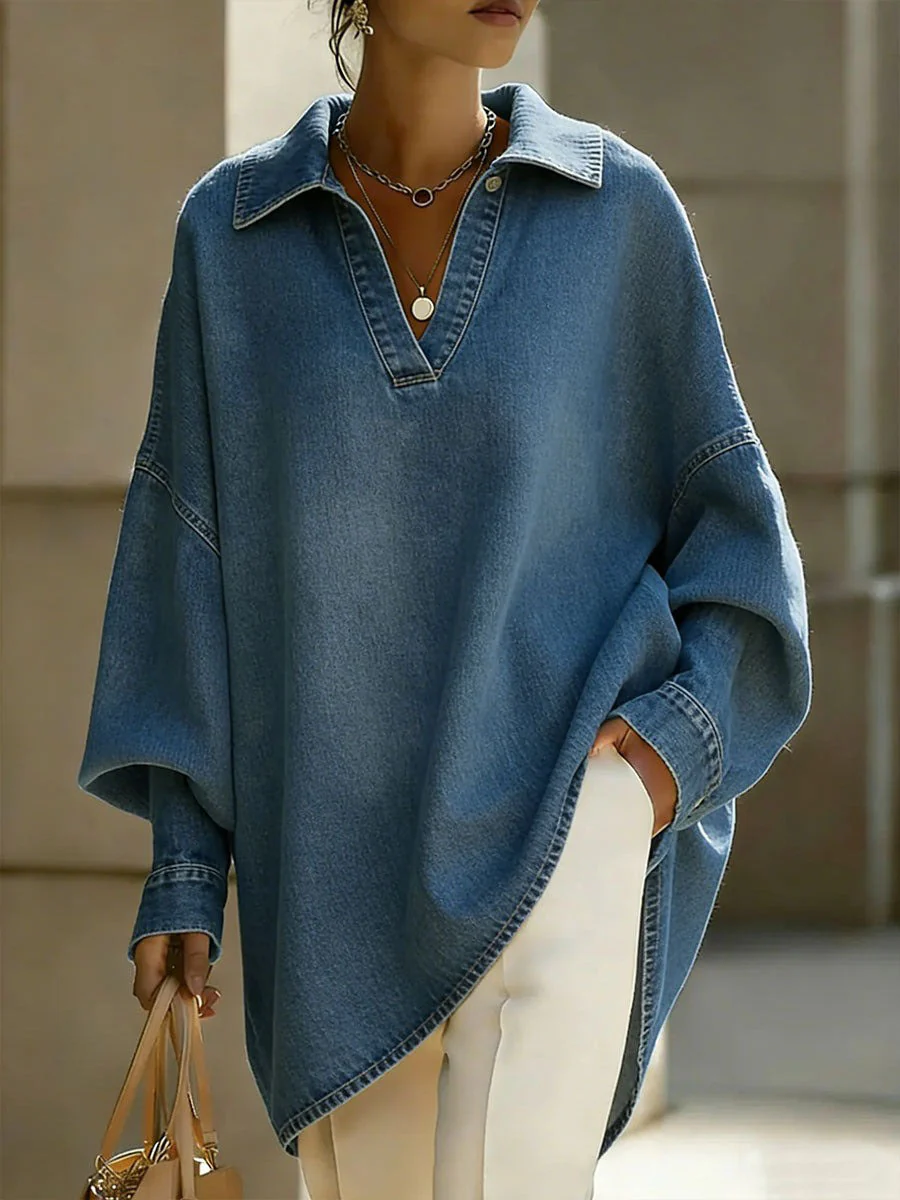Long Sleeves Loose Buttoned Solid Color Lapel Blouses&Shirts Tops - Image 3