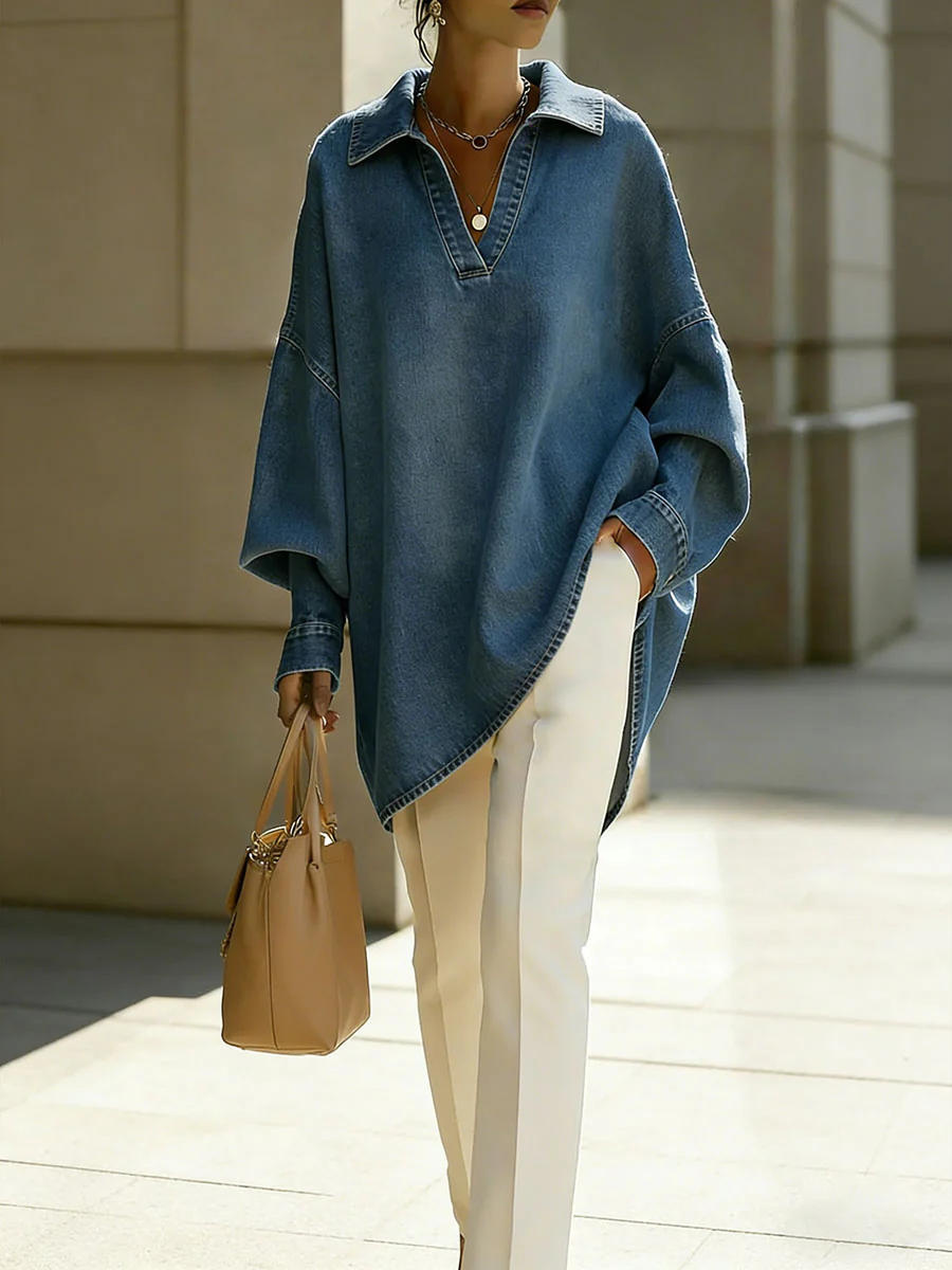 Long Sleeves Loose Buttoned Solid Color Lapel Blouses&Shirts Tops - Image 4