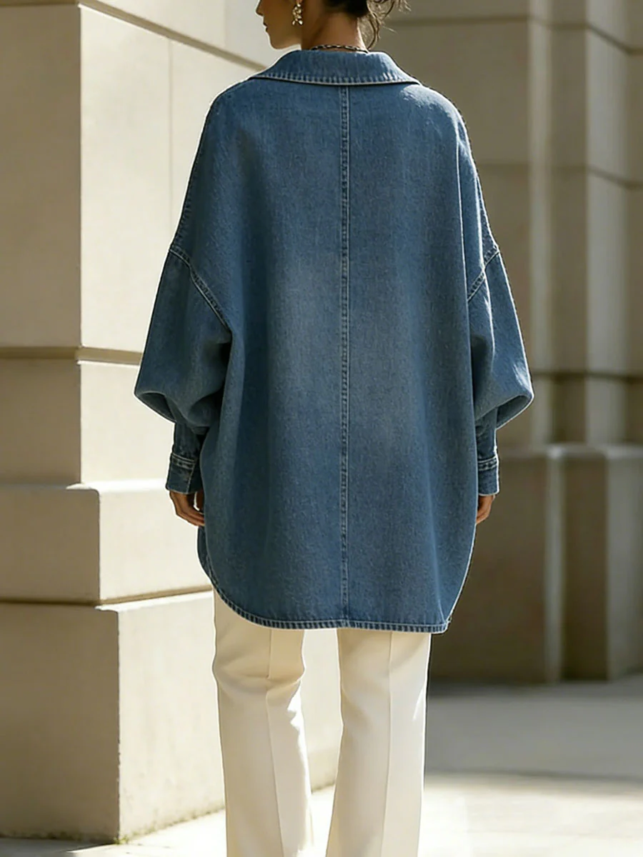 Long Sleeves Loose Buttoned Solid Color Lapel Blouses&Shirts Tops - Image 5