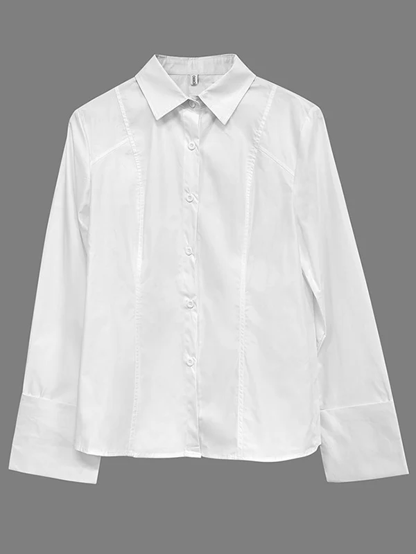 Long Sleeves Loose Buttoned Solid Color Lapel Blouses&Shirts Tops - Image 9