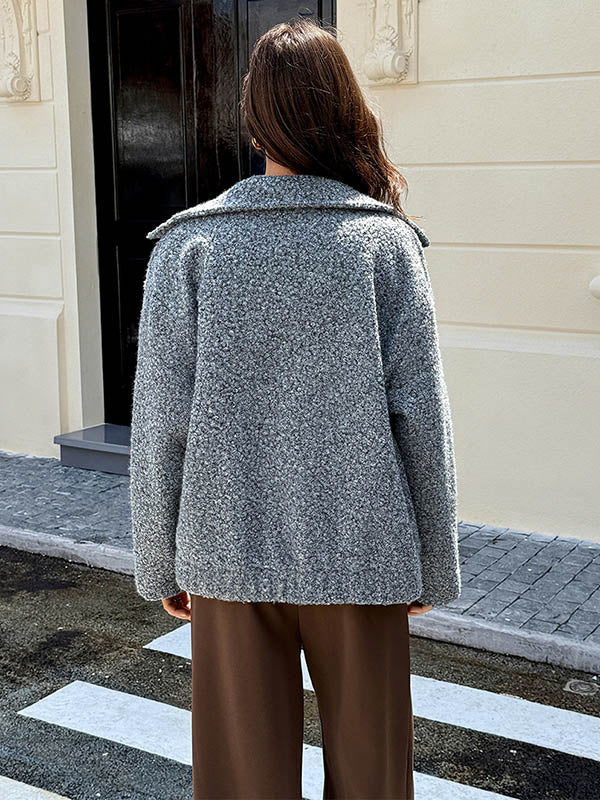 Long Sleeves Loose Buttoned Solid Color Lapel Cardigan Tops Outerwear - Image 5