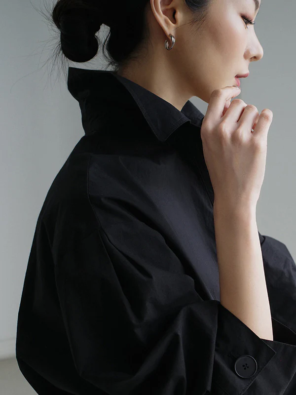 Long Sleeves Loose Buttoned Solid Color Lapel Midi Dresses - Image 18