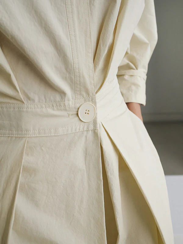 Long Sleeves Loose Buttoned Solid Color Lapel Midi Dresses - Image 9