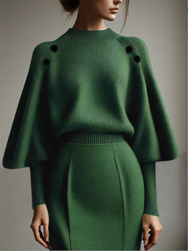 Long Sleeves Loose Buttoned Solid Color Mock Neck Pullovers Sweater Tops