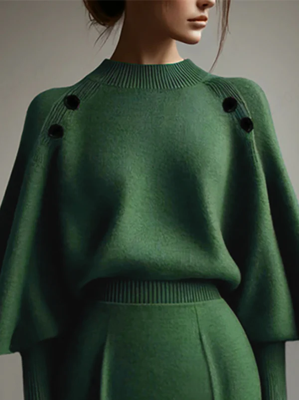 Long Sleeves Loose Buttoned Solid Color Mock Neck Pullovers Sweater Tops - Image 2