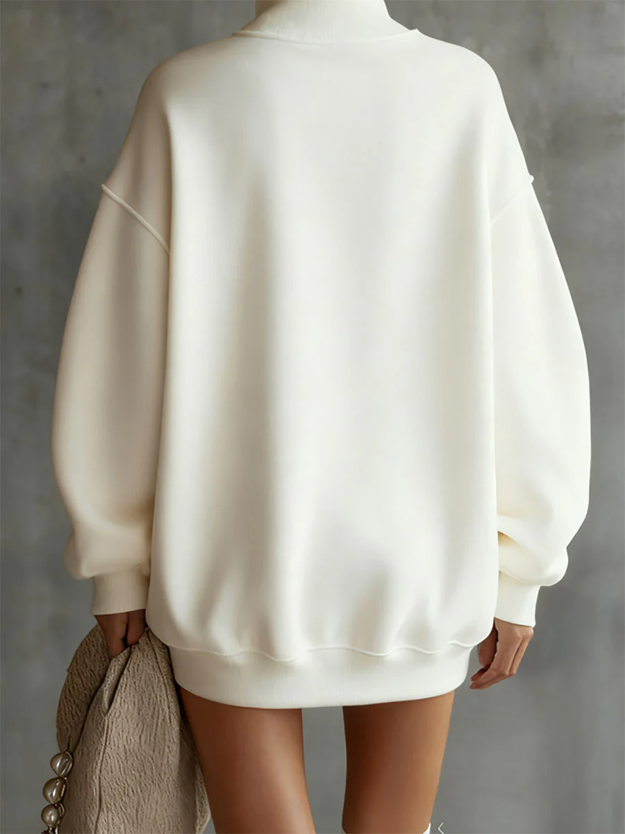 Long Sleeves Loose Buttoned Solid Color Split-Joint High Neck Mini Dresses Sweatershirt - Image 2