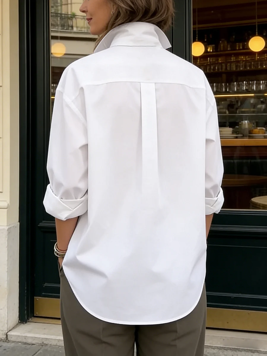 Long Sleeves Loose Buttoned Solid Color Split-Joint Lapel Blouses&Shirts Tops - Image 6
