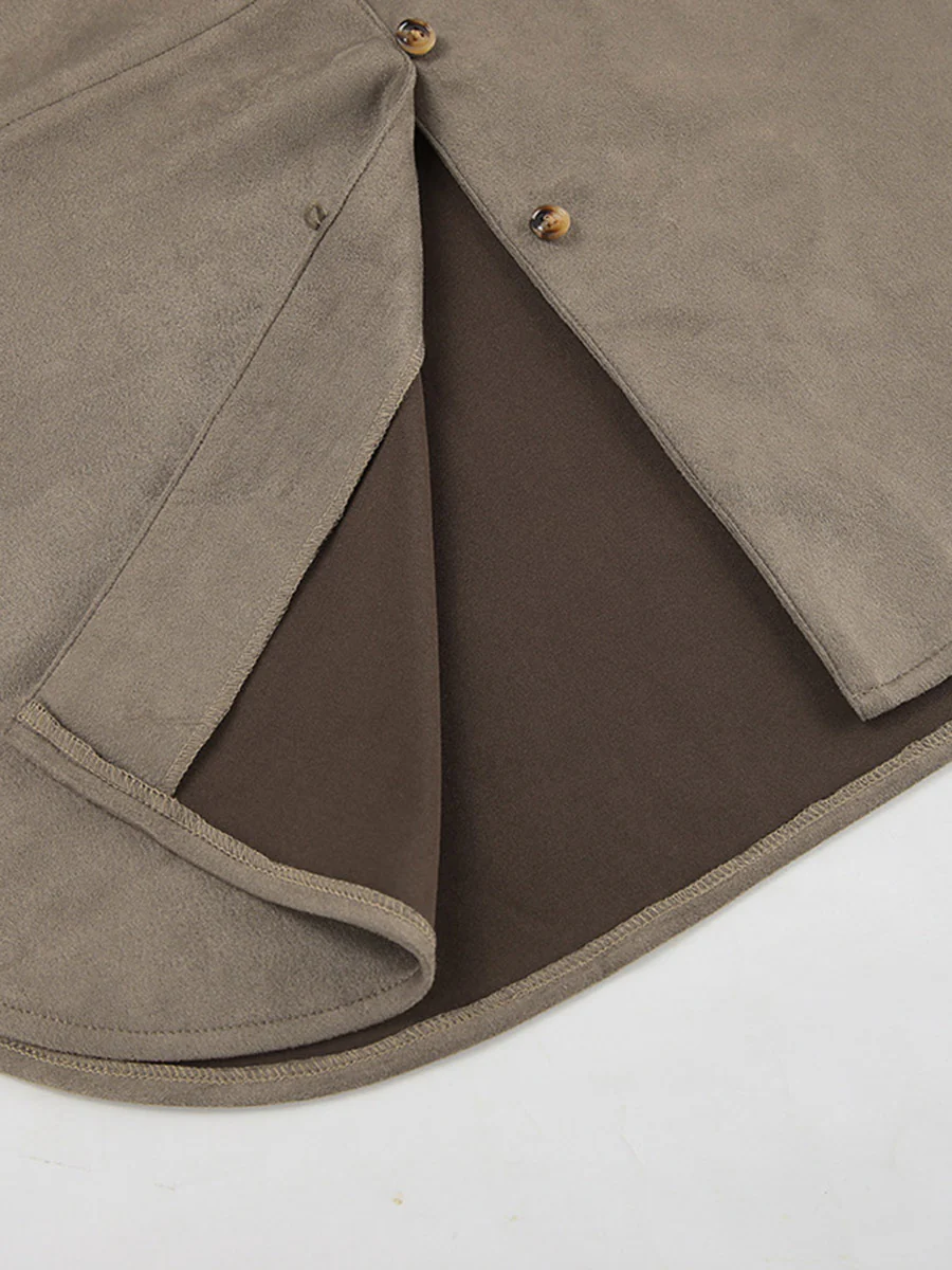 Long Sleeves Loose Buttoned Solid Color Split-Joint Lapel Blouses&Shirts Tops Outerwear - Image 12