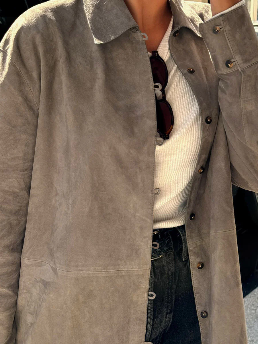 Long Sleeves Loose Buttoned Solid Color Split-Joint Lapel Blouses&Shirts Tops Outerwear - Image 3