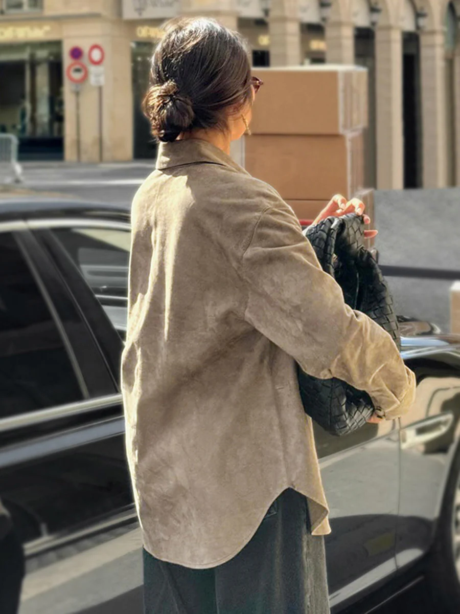 Long Sleeves Loose Buttoned Solid Color Split-Joint Lapel Blouses&Shirts Tops Outerwear - Image 5