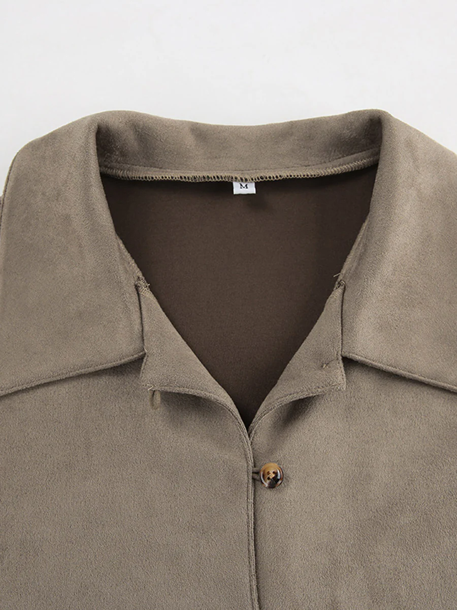 Long Sleeves Loose Buttoned Solid Color Split-Joint Lapel Blouses&Shirts Tops Outerwear - Image 7