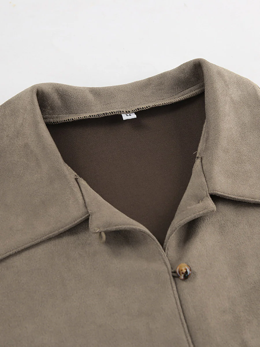 Long Sleeves Loose Buttoned Solid Color Split-Joint Lapel Blouses&Shirts Tops Outerwear - Image 8
