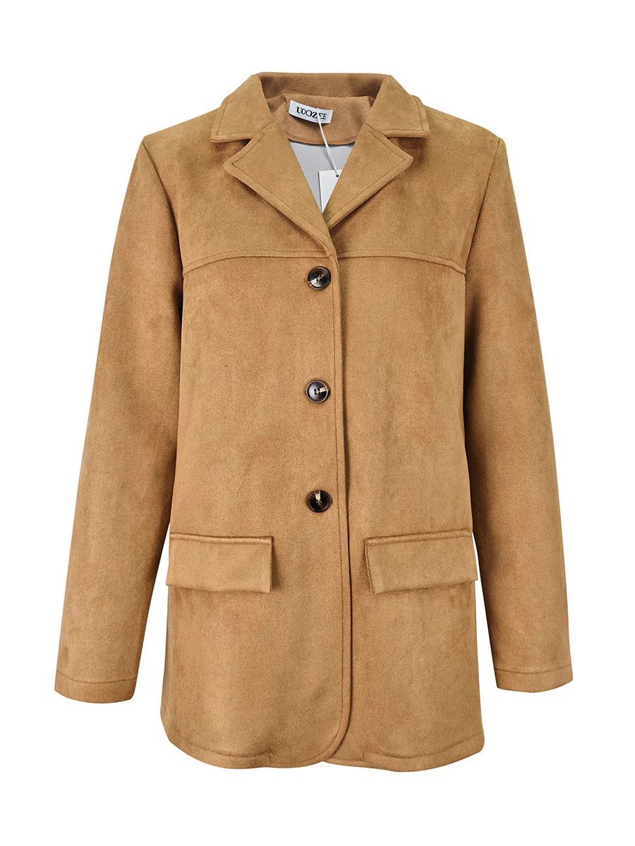 Long Sleeves Loose Buttoned Solid Color Split-Joint Notched Collar Blazer Outerwear - Image 7