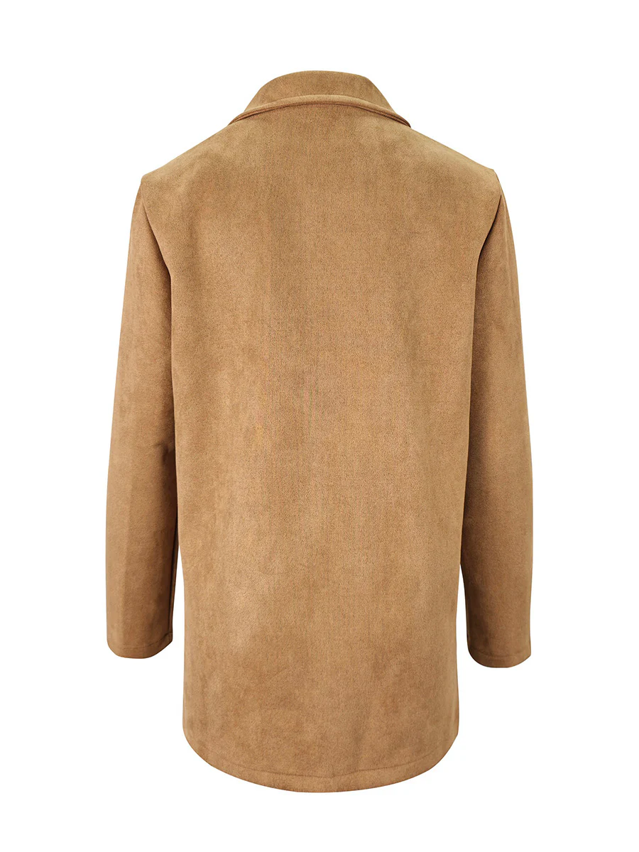 Long Sleeves Loose Buttoned Solid Color Split-Joint Notched Collar Blazer Outerwear - Image 8
