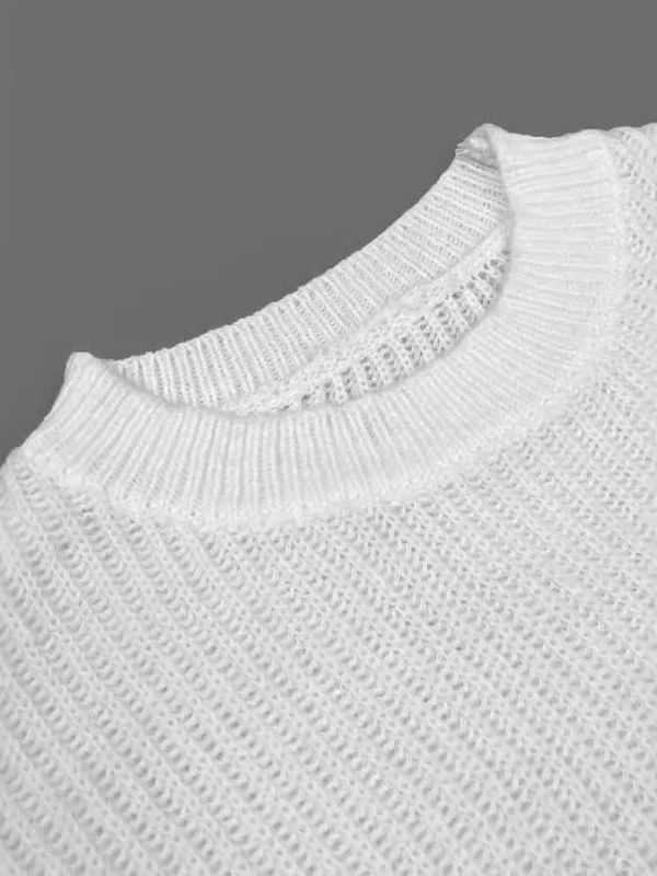 Long Sleeves Loose Buttoned Solid Color Split-Joint Round-Neck Pullovers Sweater Tops - Image 5