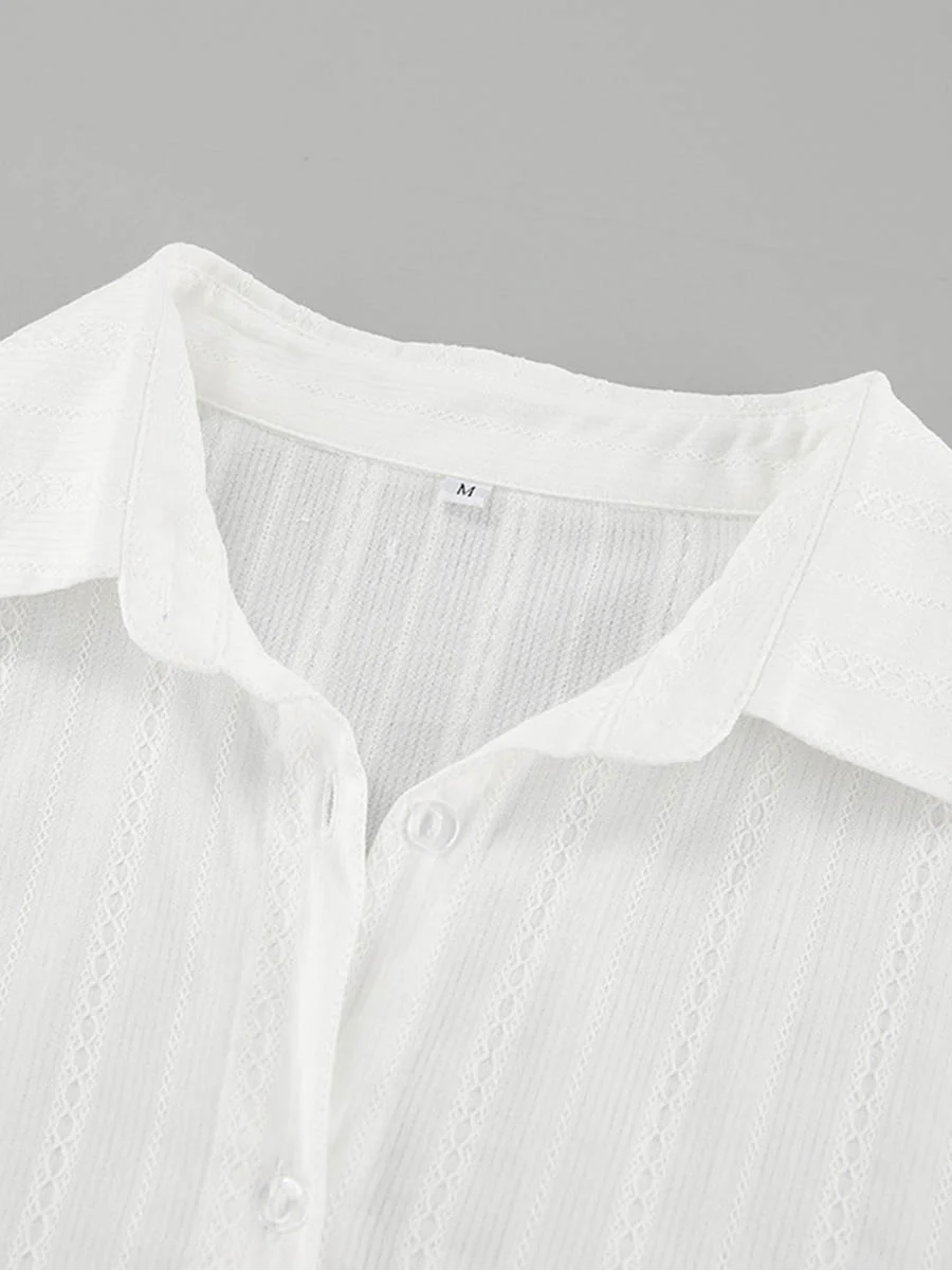 Long Sleeves Loose Buttoned Solid Color Split-Joint Striped Lapel Blouses&Shirts Tops - Image 7