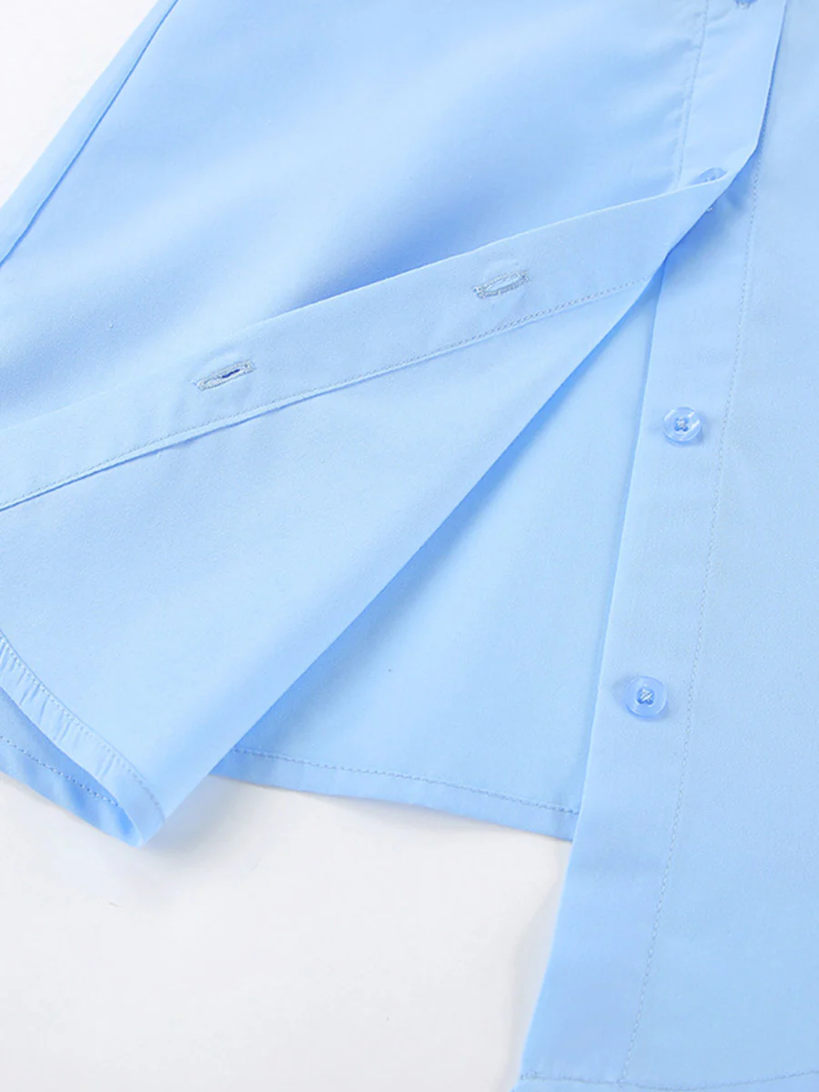Long Sleeves Loose Buttoned Solid Color Split-Joint Twist Lapel Mini Dresses Shirt Dress - Image 11
