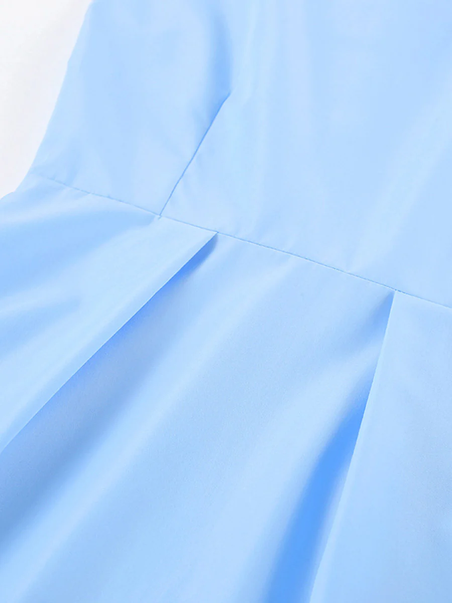 Long Sleeves Loose Buttoned Solid Color Split-Joint Twist Lapel Mini Dresses Shirt Dress - Image 12