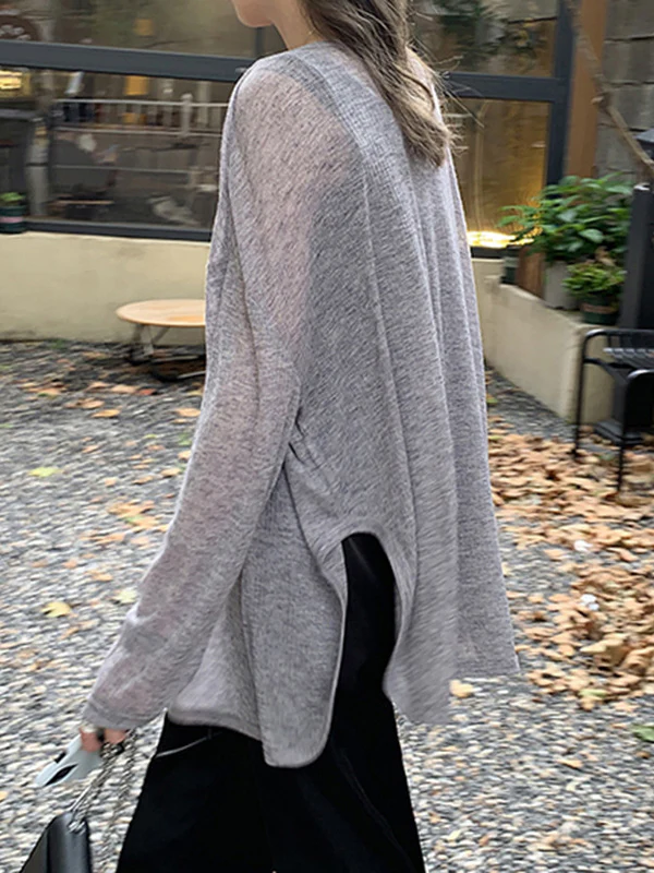 Long Sleeves Loose Buttoned Solid Color Sun Protection V-Neck Cardigan Tops - Image 5