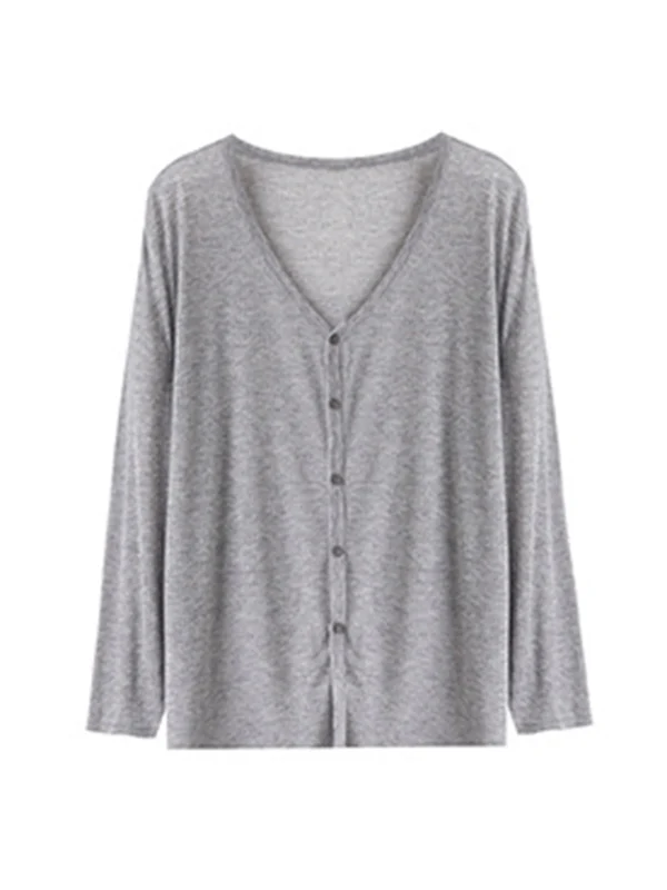 Long Sleeves Loose Buttoned Solid Color Sun Protection V-Neck Cardigan Tops - Image 6