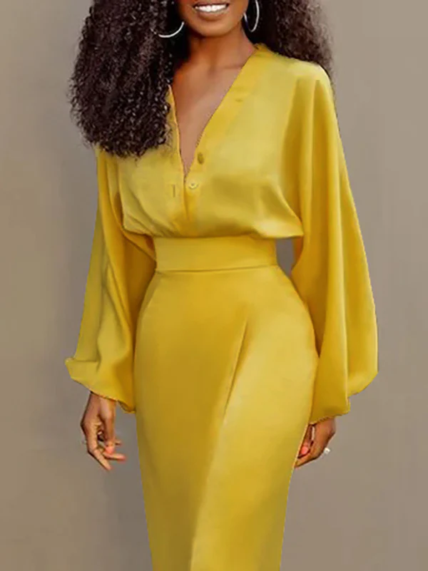 Long Sleeves Loose Buttoned Solid Color V-Neck Blouses&Shirts Tops - Image 2