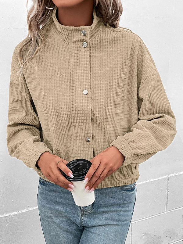 Long Sleeves Loose Buttoned Solid Color Zipper Lapel Jackets - Image 6