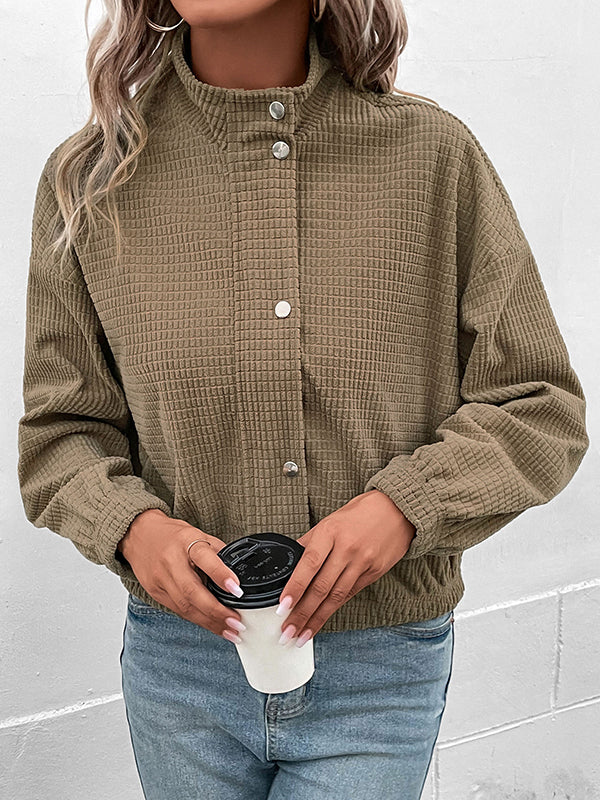 Long Sleeves Loose Buttoned Solid Color Zipper Lapel Jackets - Image 9
