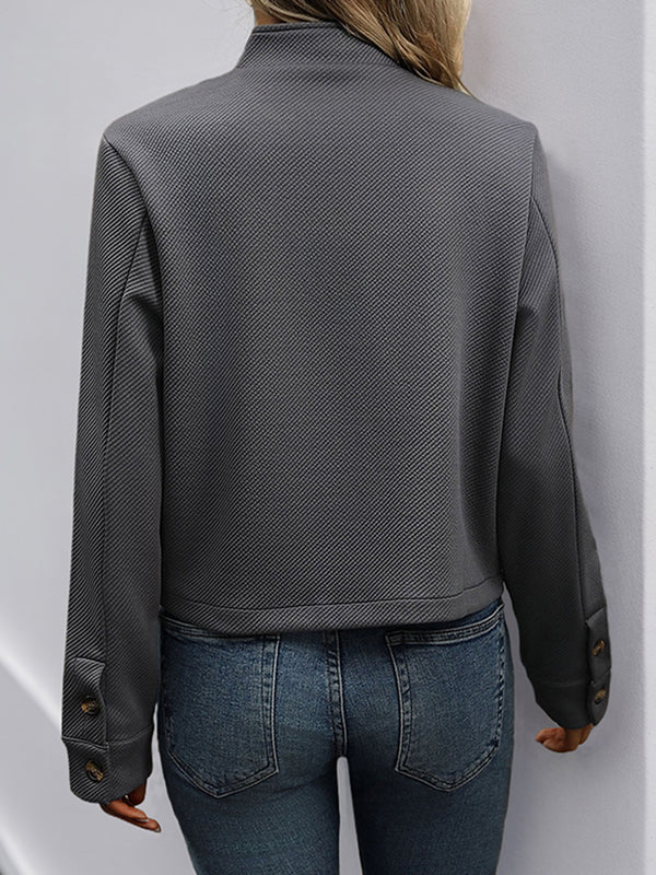 Long Sleeves Loose Buttoned Split-Joint Stand Collar Jackets Outerwear - Image 5