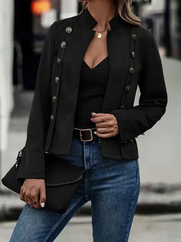 Long Sleeves Loose Buttoned Split-Joint Stand Collar Outerwear - Image 2