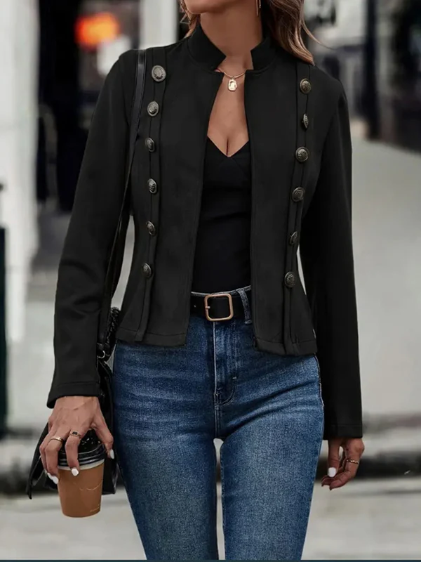 Long Sleeves Loose Buttoned Split-Joint Stand Collar Outerwear - Image 3