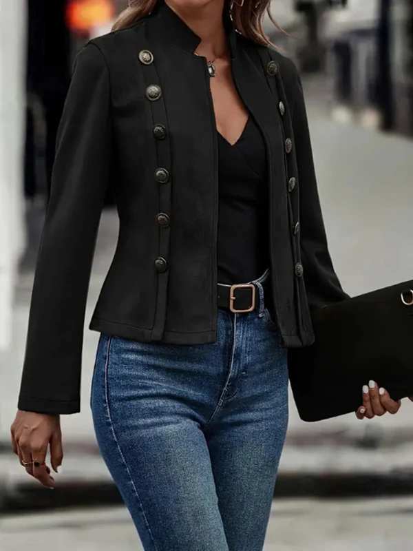 Long Sleeves Loose Buttoned Split-Joint Stand Collar Outerwear - Image 4