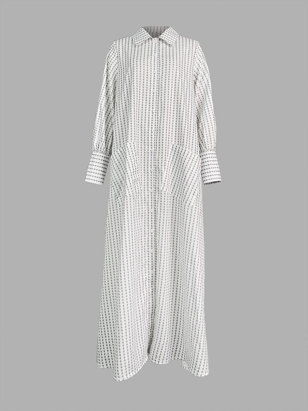 Long Sleeves Loose Buttoned Split-Side Striped Lapel Maxi Dresses Shirt Dress - Image 5