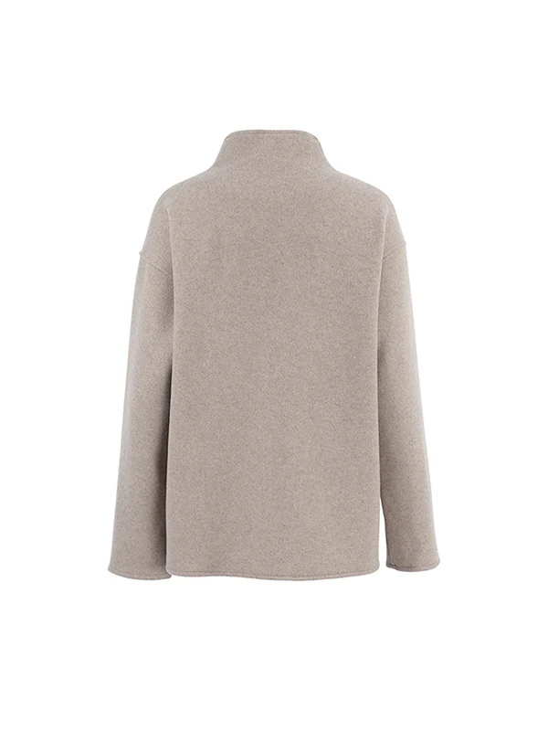 Long Sleeves Loose Buttoned Stand Collar Woolen Coat - Image 12