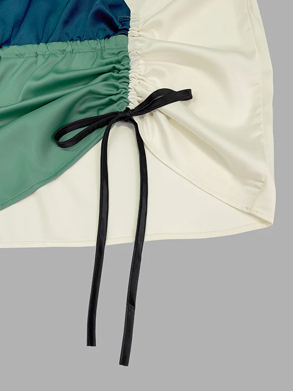 Long Sleeves Loose Color-Block Contrast Color Drawstring Elasticity V-Neck Blouses&Shirts Tops - Image 8
