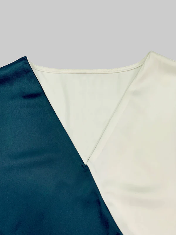 Long Sleeves Loose Color-Block Contrast Color Drawstring Elasticity V-Neck Blouses&Shirts Tops - Image 9