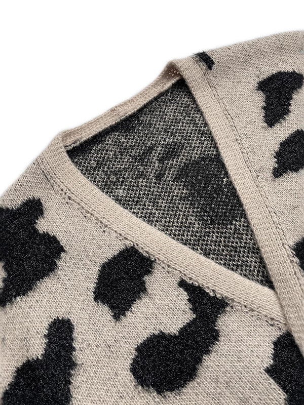 Long Sleeves Loose Contrast Color Leopard Print Cardigan Tops - Image 5